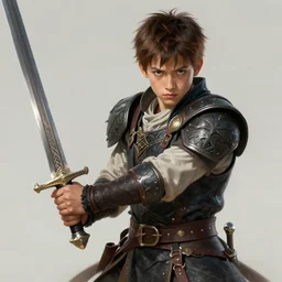 a detailed illustration of a boy holding a sword, fantasy art illustration, incredibly highly detailed and realistic, 8 k, sharp focus