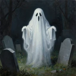 elson peter painting of a strange ghost in a graveyard