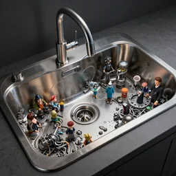 stainless steel kitchen sink with beautiful mold growing inside by ross tran, thierry doizon, craig mullins, ilya kuvshinov, artgerm, edward hopper, dan mumford, wlop, rutkovsky, carl spitzweg, moebius, unreal engine 5, lumen, nanite