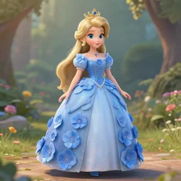 anna the flower princess, wearing a blue flower dress, trending on artstation, full shot, photorealism.
