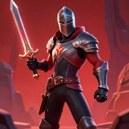 a knight wielding a magical sword, fortnite, red and black theme