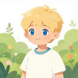 a cute seven year old boy with short tousled blonde hair and blue eyes in a lovely garden, clean cel shaded vector art. shutterstock. behance hd by lois van baarle, artgerm, helen huang, by makoto shinkai and ilya kuvshinov, rossdraws, illustration, art by ilya kuvshinov