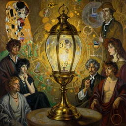 hyper realistic painting of the lamp in the style of oswaldo vigas, mc escher, austin osman spare, wayne barlowe, gustav moreau, goward, gaston bussiere and roberto ferri, santiago caruso, bouguereau, klimt, saturno butto, sorayama. occult art, alchemical diagram