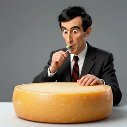 spock eating a large wheel of cheese,