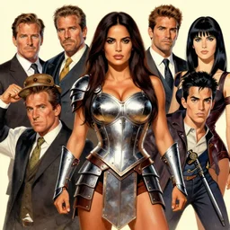 muscular beautiful salma hayek wearing armor  tombow artwork greg staples , dug stanat,  norman rockwell , christophe young eytan zana , rumiko takahashi ,