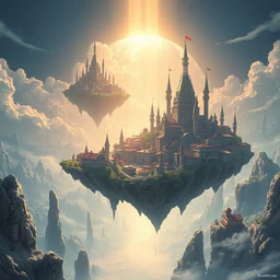 movie poster, floating islands with medieval cities, cinematic light, clean linework, finely detailed, 4 k, trending on artstation, concept art by stanley lau