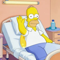 homer simpson waving from a hospital bed