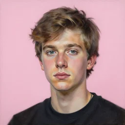 a painting of tyler, the creator as igor by george condo, realistic shading, pink background
