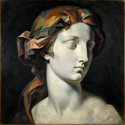 epic concept art. abstract female face silhouette mixing with black and color silk blankets. abstract sculpture. art deco swirls. masterpiece by michelangelo. concept art, matte painting. elegant masterpiece, symbolism, michelangelo. 1 7 th century french classicism painting. neoclassicism. greg rutkowski, wlop, victo ngai. kandinski.