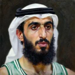 facial portrait of osama bin laden shooting free throws, boston celtics, oil on canvas by william sidney mount