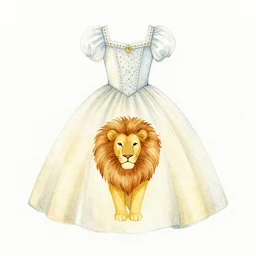 lion themed princess dress design, watercolor