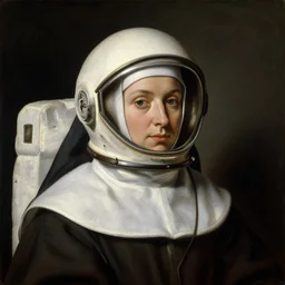 portrait of an astronaut nun wearing a helmet by George Stubbs, renaissance painting, oild painting, old master