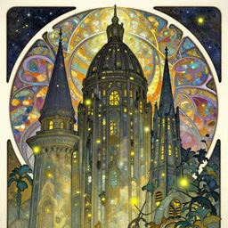hell skys, overdetailed art, by greg rutkowski, by Alfons Mucha, complementing colors, magic, colorful lights, fireflies, detailed illustration