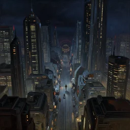night on nar shaddaa, cyberpunk, overhead view, distance shot, painting by ralph mcquarrie