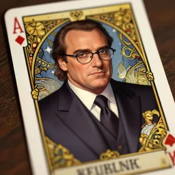 silvio berlusconi of blackpink, wearing glasses, wearing a suit, tarot card, deep focus, d & d, fantasy, intricate, elegant, highly detailed, digital painting, artstation, concept art, matte, sharp focus, illustration, hearthstone, art by artgerm and greg rutkowski and alphonse mucha