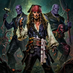 the platonic ideal pirates of the caribbean of cletus kasady ultimate carnage thanos dementor doctor manhattan chtulu nazgul, detailed, intricate, hyperrealism, intense, scary, decay, dmt, art by brock hofer and artgerm and greg rutkowski and alphonse mucha