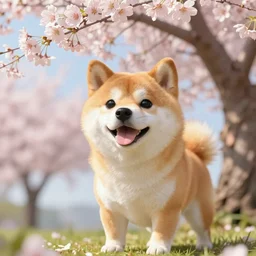 a cute fluffy shiba inu plays under the cherry blossom tree, highly detailed, digital painting, artstation, concept art, movie still, smooth, sharp focus uhd 8 k