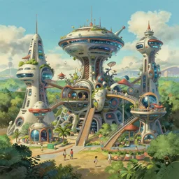 futuristic playground, highly detailed, cyberpunk, studio ghibli, jean - baptiste monge, octane render, 4 k, style by qi baishi, - n 4