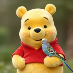 Winnie the Pooh as a parakeet, budgie bird, high resolution photo