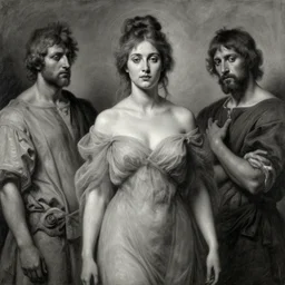 The waist-high portrait of beautiful lady with mysterious light spirit by Ilya Repin, William Blake, Michelangelo da Caravaggio and Beksinski, medium shot, grisaille, highly detailed oil painting, 4k, masterpiece