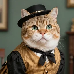 anthropomorphic color photo of a cat wearing a costume from 1 8 0 0 era, realistic