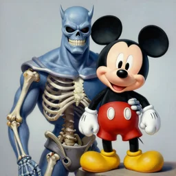 a painting of skeletor and mickey mouse fused together, jeff easley, earl norem, american realism, greg hildebrandt, artgerm, poster art, highly detailed