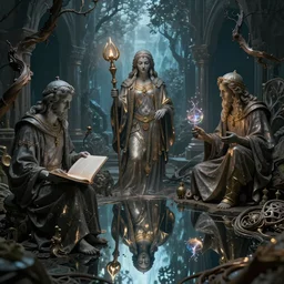 Alchemists dream with magical reflections of knowledge lost in time ultra high quality surrealism