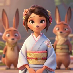 portrait of girl wearing a kimono 👘, in the style of zootopia, disney, by jessica rossier and brian froud. volumetric light, artstation, concept art, 8 k, high detail, perfect, sharp focus