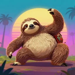 lazy sloth as apex legends character, digital illustration portrait design, by android jones and greg rutkowski, retrowave color scheme, detailed, cinematic lighting, wide angle action dynamic portrait