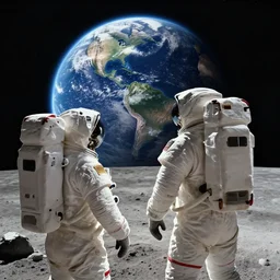 an over the shoulder shot of an astronaut standing on the moon watching planet earth be vaporized, digital art style