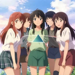 full anime girl with the feeling of pink floyd and the vibe of harmonic friendship