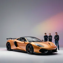 sport car designed by sebastian luca and pablo carpio and edgaras cernikas and wang ke and damon greenhalgh, in wide view shot. blank background with some dreamy color lights.