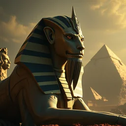 an epic fantasy photograhy of a big sphinx with a little xenomorphic enhancements, unreal 5, daz, hyperrealistic, octane render, rpg portrait, dynamic lighting, intricate detail, harvest fall vibrancy, cinematic