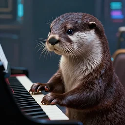 a highly detailed beautiful portrait of a otter playing piano, cyberpunk style, by greg rutkowski, highly detailed