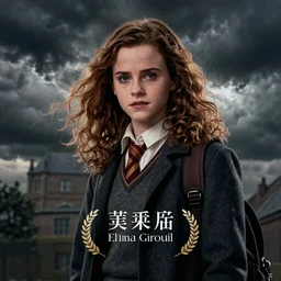 Movie poster, Emma Watson as Hermione Granger, dark, thunderstorm, extremely detailed, award winning, 4K