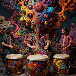 the infinite drums of cacophony, fluid, smooth, organic, crazy, bright, colours, tumours, high contrast, sharpness, dramatic, very detailed, intricate, by giger and corben and moebius and beksinski and bosch and bacon