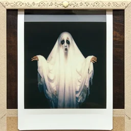 an instant photo of a handsome but sinister ghost in layers of fear, with violence in his eyes, 1 9 7 0 s, seventies, woodlands, delicate embellishments, painterly, offset printing technique, by mary jane ansell