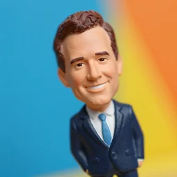 john oliver miniature caricature figure smiling in a dark suit, macro photography, tilt shift, bold colored background, plastic