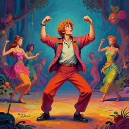 A psychedelic portrait of boomer not understanding tiktok dance, vibrant color scheme, highly detailed, in the style of romanticism, cinematic, artstation, Moebius, Greg rutkowski