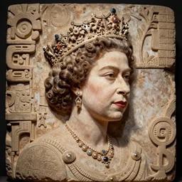 ancient mayan carving of queen elizabeth ii