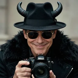 film still, extreme long shot, of an enigmatic mysterious man, possessed by a benevolent demon, making the best smug smile, face unseen by wearing a luxury designer fedora and chopard sunglasses, expensive outfit, elegant, casual, intricate, symmetrical, realistic, rich moody colors, by annie leibovitz, nikon d 8 5 0 camera, photoshopped