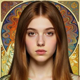 beautiful face girl straight hair portrait, chubby cheeks, brown eyes, round face, georgian face, passion, passionate look!, by artgerm, cushart krenz, greg rutkowski, storyboard, mucha. art nouveau. gloomhaven, swirly vibrant ripples, gaudy colors, sharp edges. ultra clear detailed. 8 k. elegant, intricate, octane render