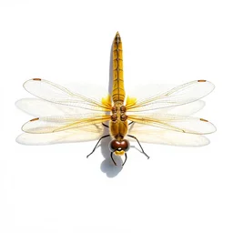 golden dragonfly, photorealistic wildlife photography, full body, isolated on a pure white background, centered, entire subject in frame, sharp focus, soft studio lighting