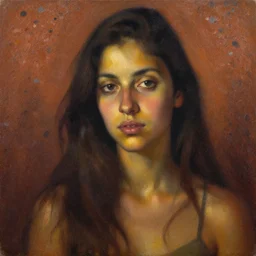 portrait in comfortable femininity, ethnic, determined face, warm glow, bathed in light, captured memory, subtle impressionism, radiosity, terrazzo, pj crook, michael garmash, livia prima, nick alm, casey baugh, deep color, oil on canvas