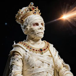 the mummified queen of england being shot in to space