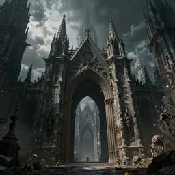 The portal to Cthulu's realm open in front of a gothic metropolis