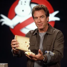 film still from Ghostbusters, bill murray as Peter venkman, offering you some delicious cheeses