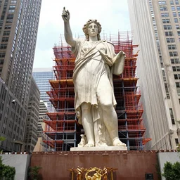 a giant statue being built in new york city. 1 9 3 2