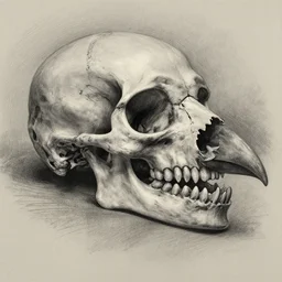 charcoal drawing of a raven skull, highly detailed, anatomically correct, avian anatomy,