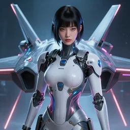 portrait futuristic of hoyeon jung as airforce girl, inside future fighter, sci - fi, fantasy, intricate, very very beautiful, elegant, human anatomy, neon strip light, highly detailed, concept art, smooth, sharp focus, illustration, art by dino valls and nicola samori and james jean